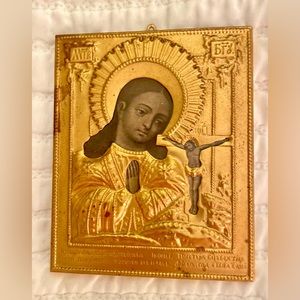 SPECIAL SALE THIS WEEK ONLY!! 
Antique Gold Metal Greek Orthodox Icon Jesus